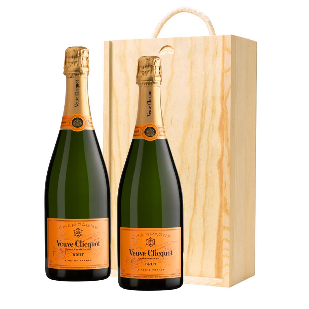 Veuve Clicquot Yellow Label Brut 75cl Twin Pine Wooden Gift Box (2x75cl)